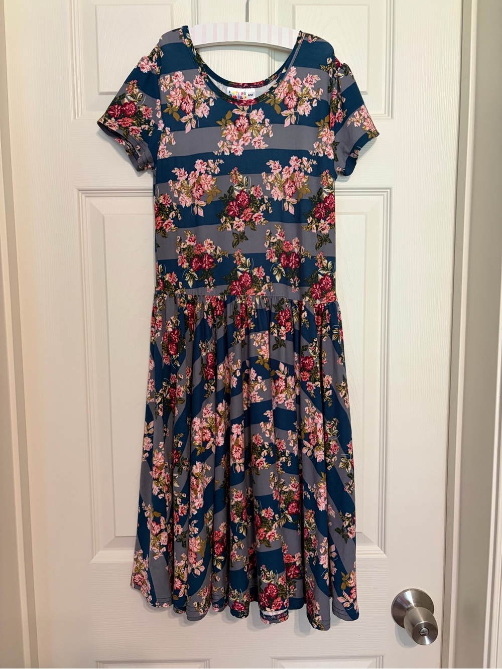 Dot Dot Smile girls blue striped floral dress - Size 8/10